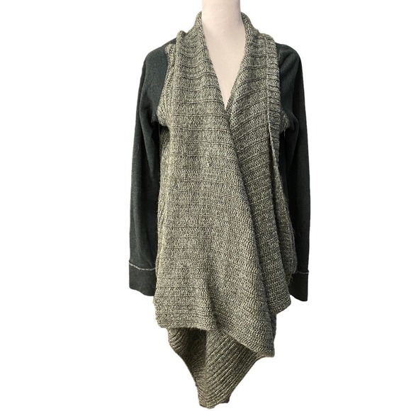 Anthro Sat Sunday gray black waterfall cardigan sweater size m Open front - Picture 1 of 7